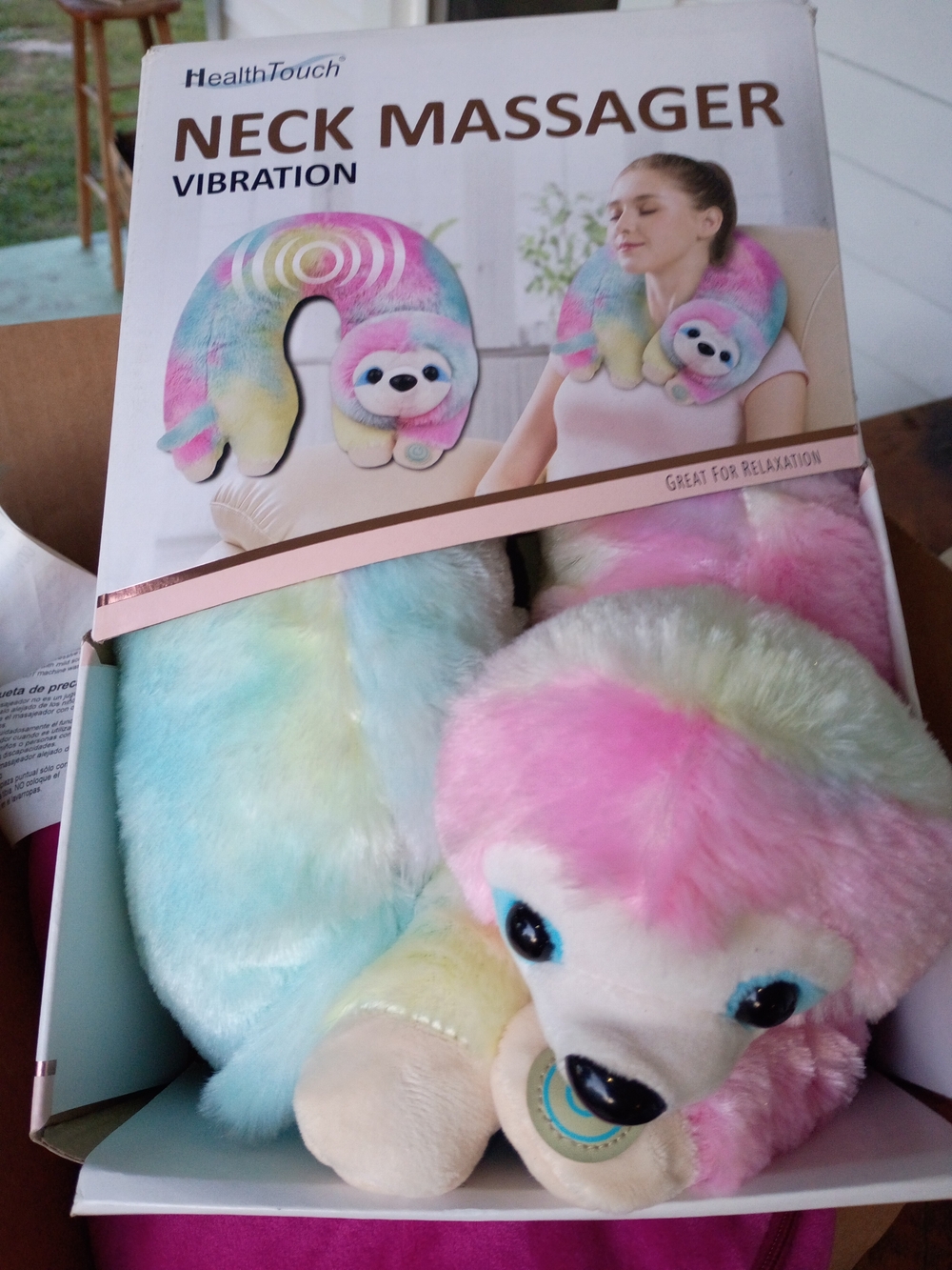 HealthTouch Rainbow Plush Sloth Neck Massager. 2 Available